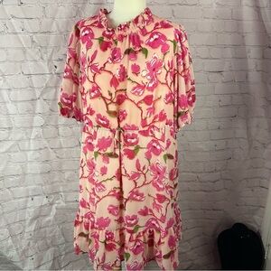 JODIFL boutique Pink and Green Floral Dress sz 2X layered boho cottage
